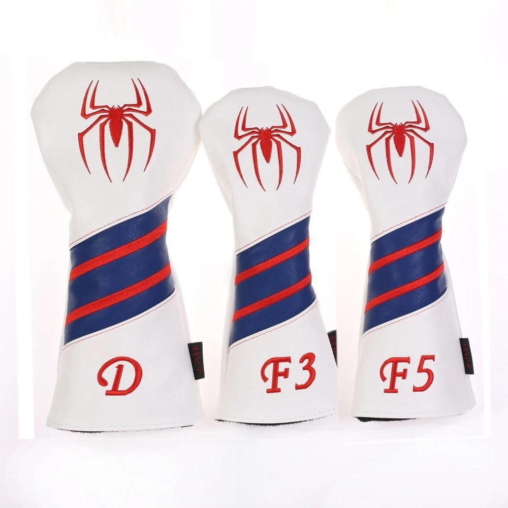 Volf Golf Red White Blue Leather Spider Headcovers 3 Volf Golf Red White Blue Leather Spider Headcovers