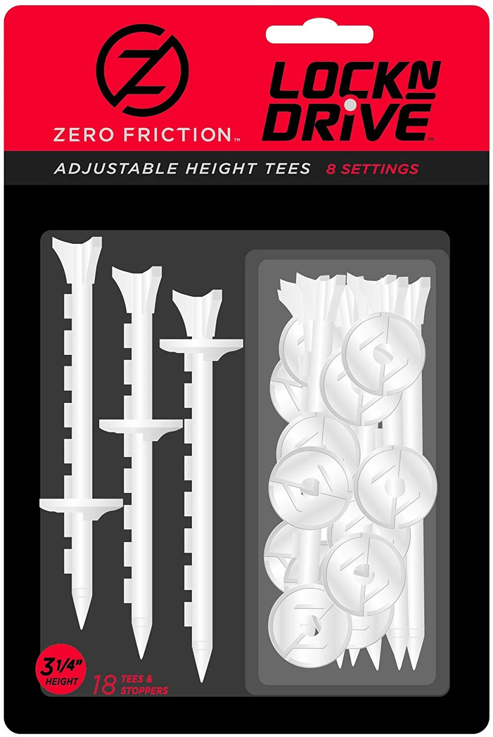 Zero Friction Lock N Drive 3-Prong Golf Tees (3-1/4 Inch, White, Pack Of 18) 3 Zero Friction Lock N Drive 3-Prong Golf Tees (3-1/4 Inch, White, Pack Of 18)